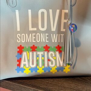 Autism Awareness hand embroidery Blue Tote Bag 🧩